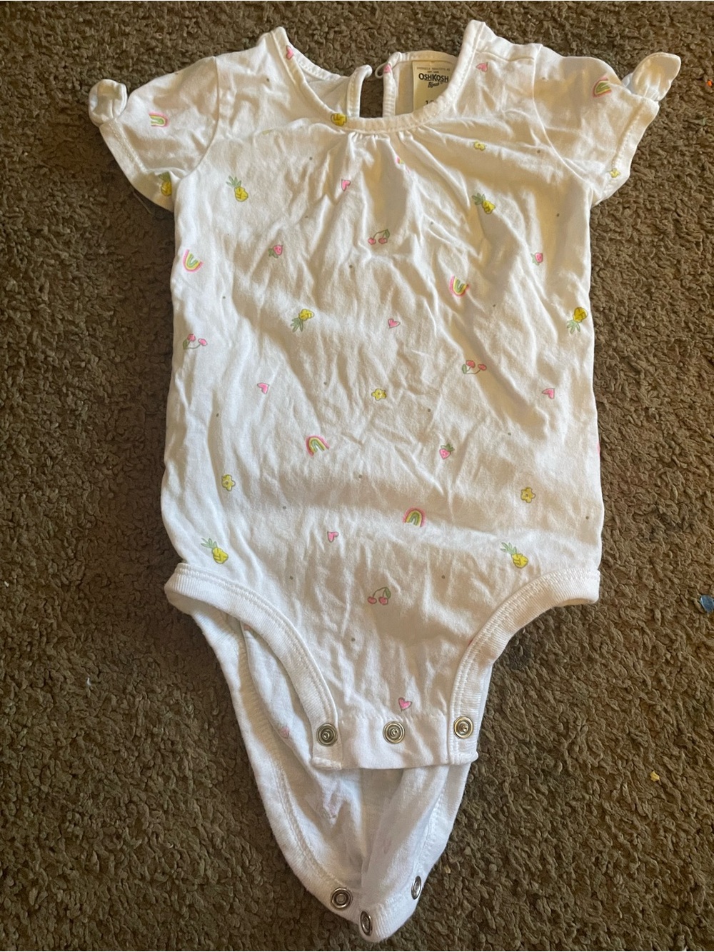OshKosh B'gosh White One-Piece with Pastel Fruit & Rainbow Motifs